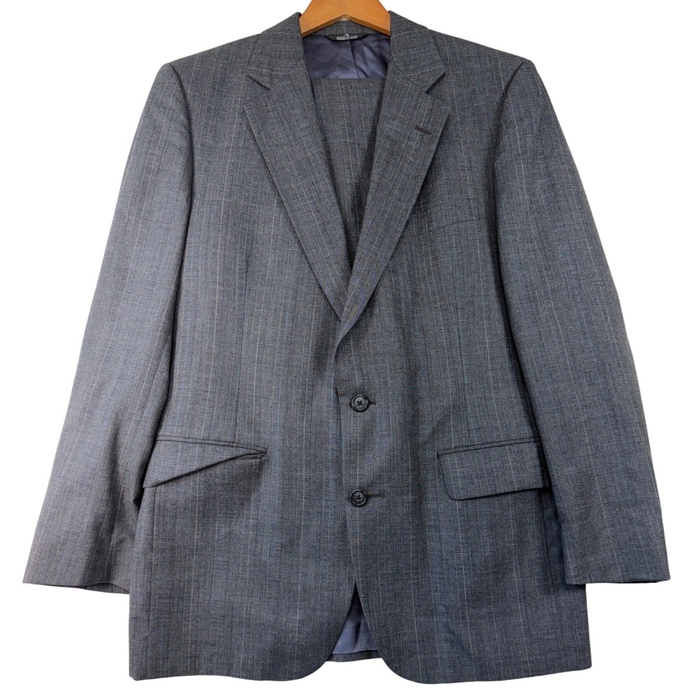 Kilgour French & Stanbury Mens Gray Pinstripe Wool Suit 40R 2pc Vintage USA Made